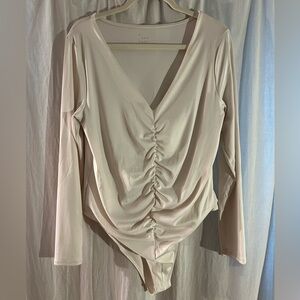 A New Day Off White Ruched Long Sleeve Bodysuit – Size XL